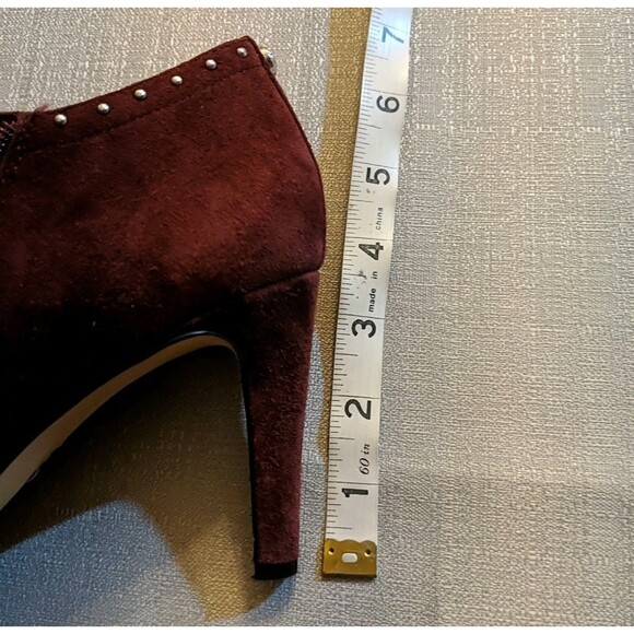 Vince Camuto Channa Ankle Heels Leather Suede Studded Zip Booties 9.5 M Burgundy - Picture 9 of 14